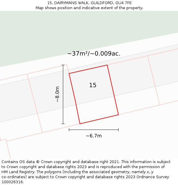 15, DAIRYMANS WALK, GUILDFORD, GU4 7FE: Plot and title map