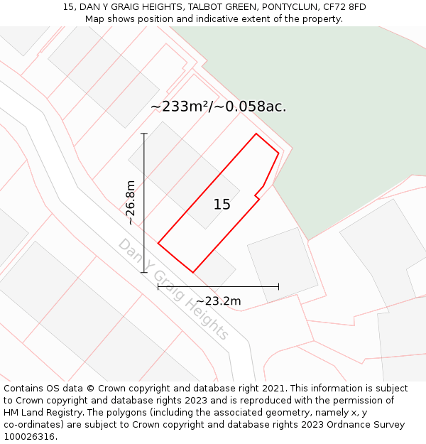 15, DAN Y GRAIG HEIGHTS, TALBOT GREEN, PONTYCLUN, CF72 8FD: Plot and title map