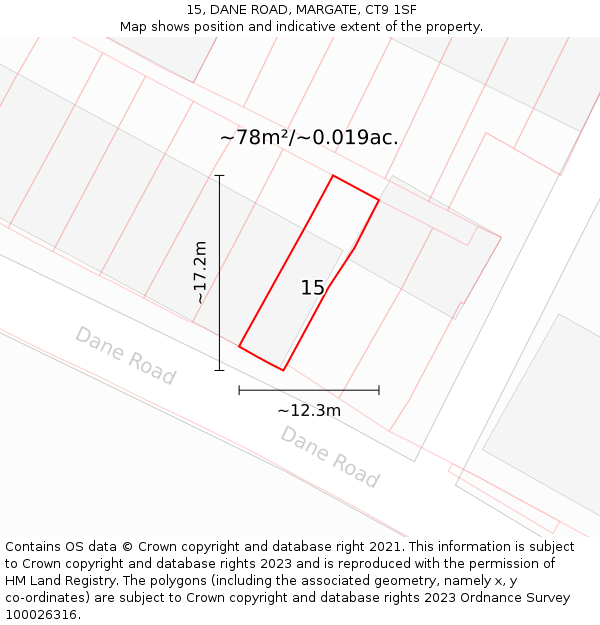 15, DANE ROAD, MARGATE, CT9 1SF: Plot and title map