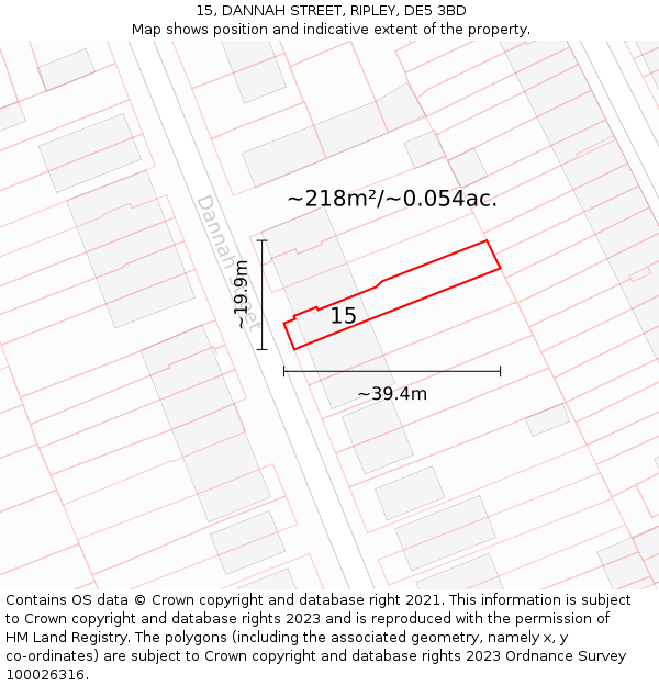 15, DANNAH STREET, RIPLEY, DE5 3BD: Plot and title map