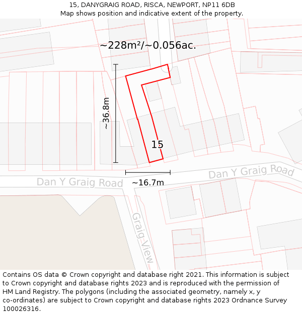 15, DANYGRAIG ROAD, RISCA, NEWPORT, NP11 6DB: Plot and title map