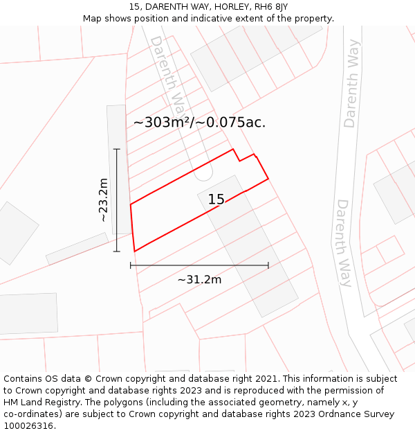 15, DARENTH WAY, HORLEY, RH6 8JY: Plot and title map