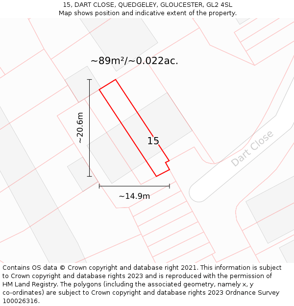 15, DART CLOSE, QUEDGELEY, GLOUCESTER, GL2 4SL: Plot and title map