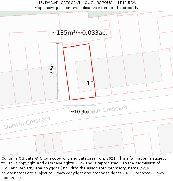 15, DARWIN CRESCENT, LOUGHBOROUGH, LE11 5SA: Plot and title map