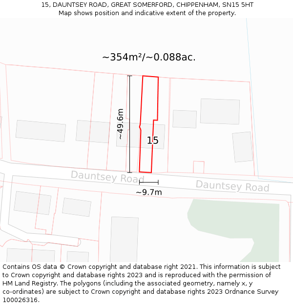 15, DAUNTSEY ROAD, GREAT SOMERFORD, CHIPPENHAM, SN15 5HT: Plot and title map
