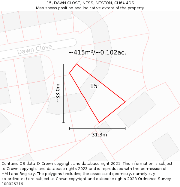 15, DAWN CLOSE, NESS, NESTON, CH64 4DS: Plot and title map