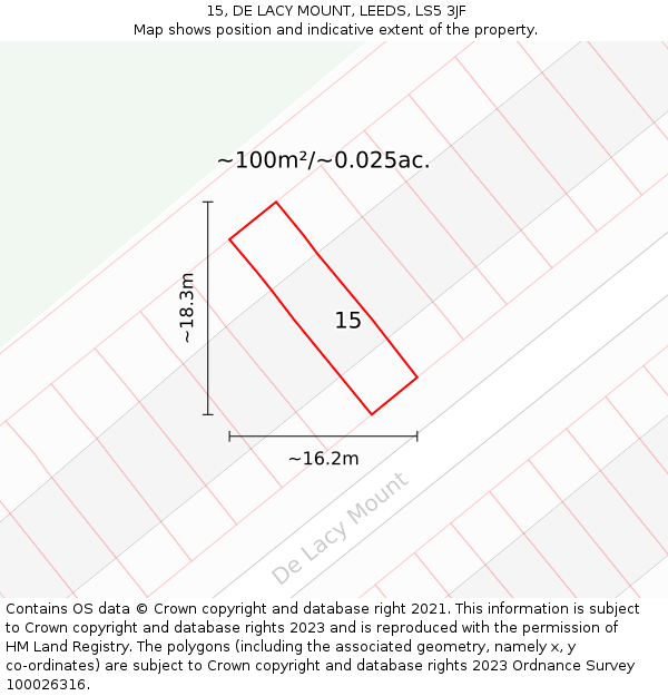 15, DE LACY MOUNT, LEEDS, LS5 3JF: Plot and title map