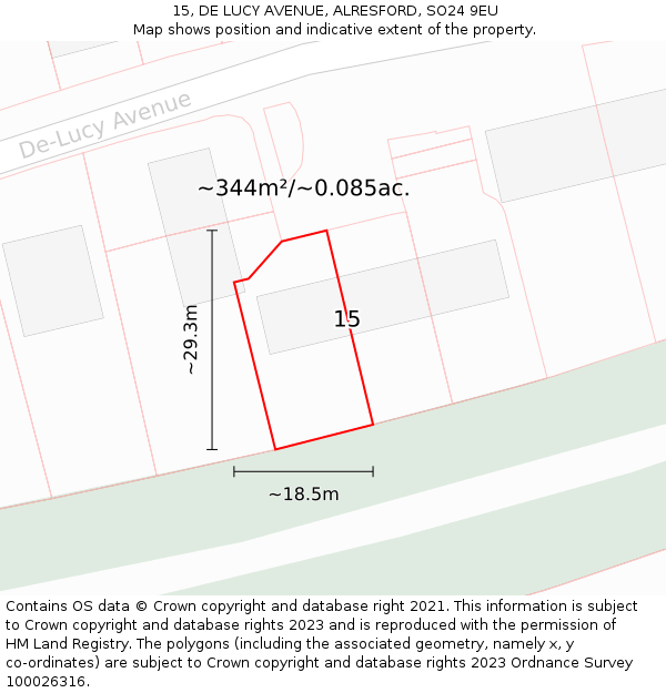 15, DE LUCY AVENUE, ALRESFORD, SO24 9EU: Plot and title map
