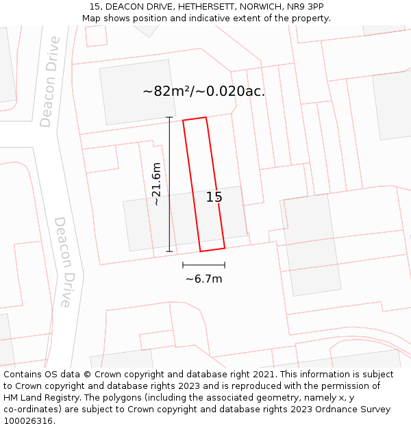 15, DEACON DRIVE, HETHERSETT, NORWICH, NR9 3PP: Plot and title map