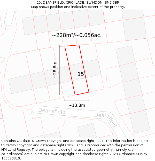 15, DEANSFIELD, CRICKLADE, SWINDON, SN6 6BP: Plot and title map