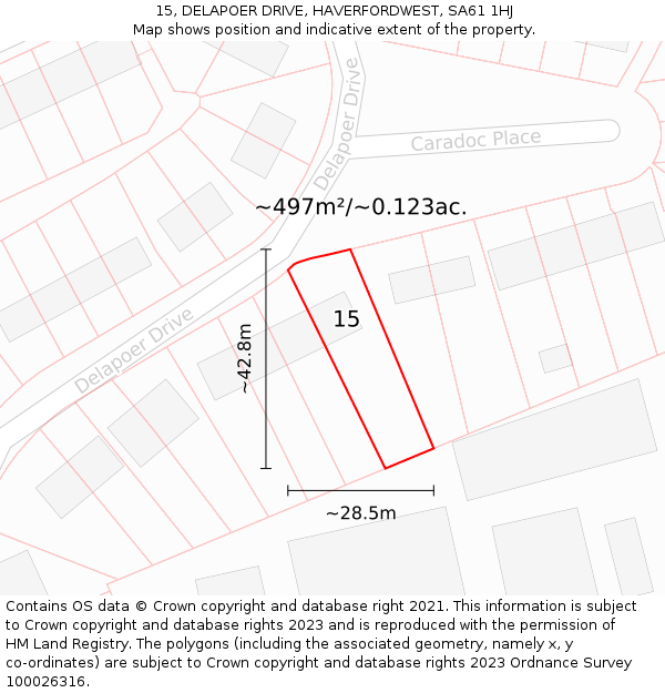 15, DELAPOER DRIVE, HAVERFORDWEST, SA61 1HJ: Plot and title map