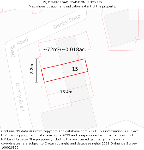 15, DENBY ROAD, SWINDON, SN25 2FX: Plot and title map