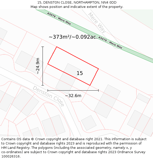 15, DENSTON CLOSE, NORTHAMPTON, NN4 0DD: Plot and title map