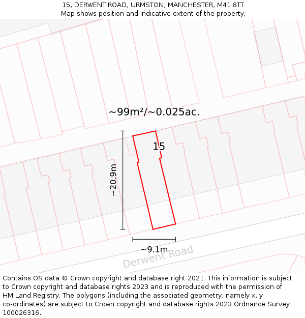 15, DERWENT ROAD, URMSTON, MANCHESTER, M41 8TT: Plot and title map