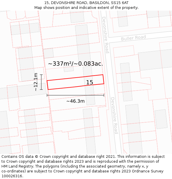 15, DEVONSHIRE ROAD, BASILDON, SS15 6AT: Plot and title map