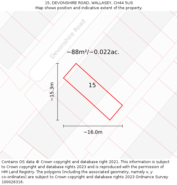 15, DEVONSHIRE ROAD, WALLASEY, CH44 5US: Plot and title map
