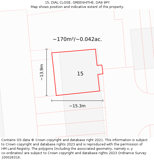15, DIAL CLOSE, GREENHITHE, DA9 9PY: Plot and title map