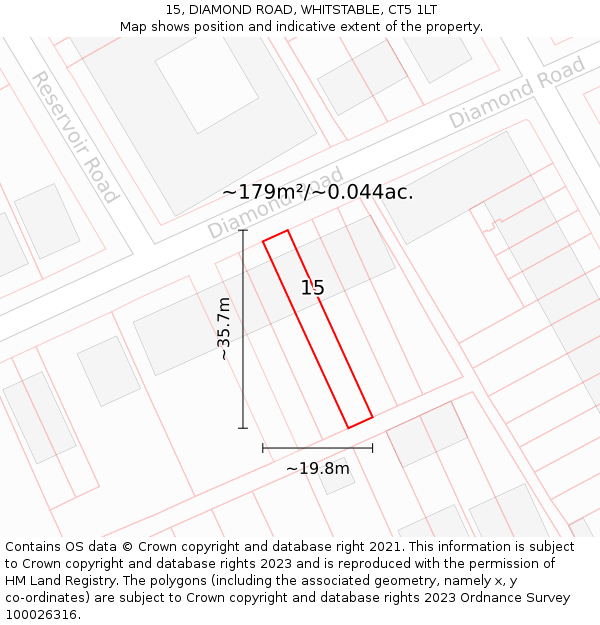 15, DIAMOND ROAD, WHITSTABLE, CT5 1LT: Plot and title map