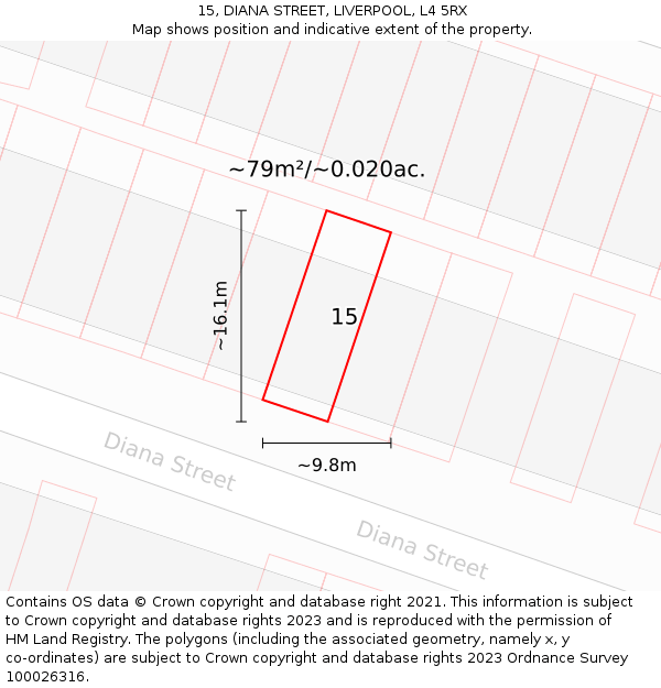 15, DIANA STREET, LIVERPOOL, L4 5RX: Plot and title map