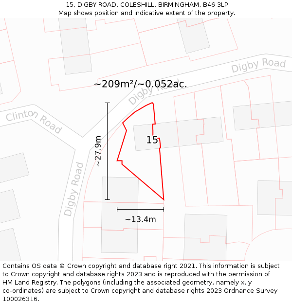 15, DIGBY ROAD, COLESHILL, BIRMINGHAM, B46 3LP: Plot and title map