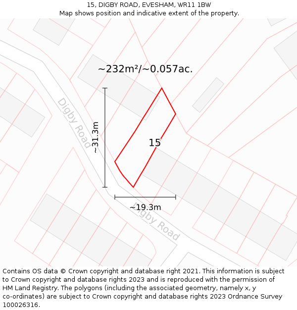 15, DIGBY ROAD, EVESHAM, WR11 1BW: Plot and title map