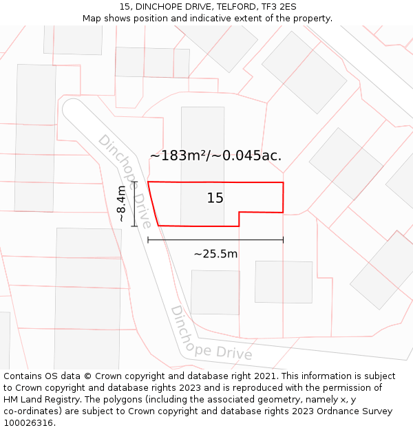 15, DINCHOPE DRIVE, TELFORD, TF3 2ES: Plot and title map