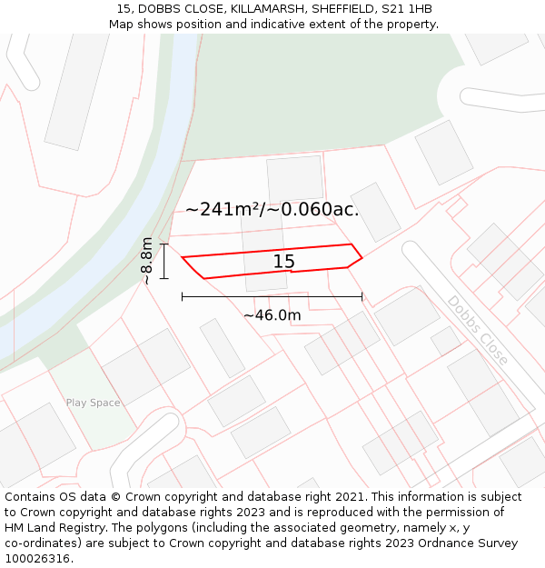 15, DOBBS CLOSE, KILLAMARSH, SHEFFIELD, S21 1HB: Plot and title map