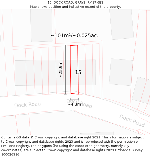 15, DOCK ROAD, GRAYS, RM17 6ES: Plot and title map