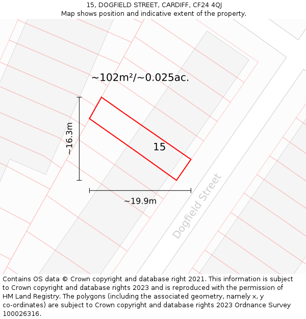 15, DOGFIELD STREET, CARDIFF, CF24 4QJ: Plot and title map