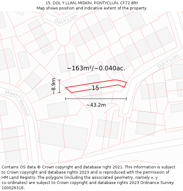 15, DOL Y LLAN, MISKIN, PONTYCLUN, CF72 8RY: Plot and title map