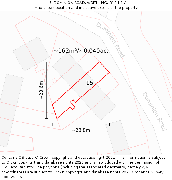15, DOMINION ROAD, WORTHING, BN14 8JY: Plot and title map