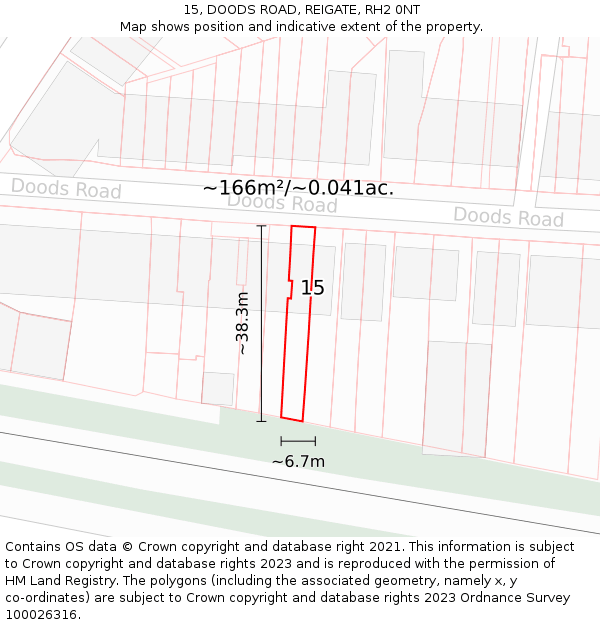 15, DOODS ROAD, REIGATE, RH2 0NT: Plot and title map