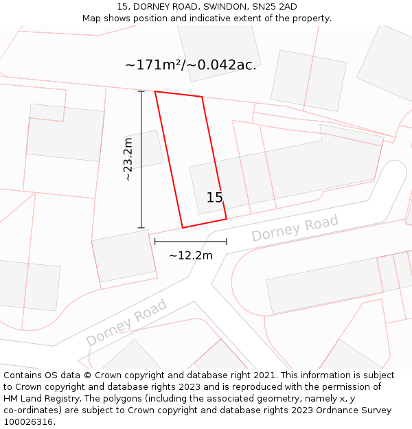 15, DORNEY ROAD, SWINDON, SN25 2AD: Plot and title map