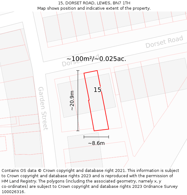 15, DORSET ROAD, LEWES, BN7 1TH: Plot and title map