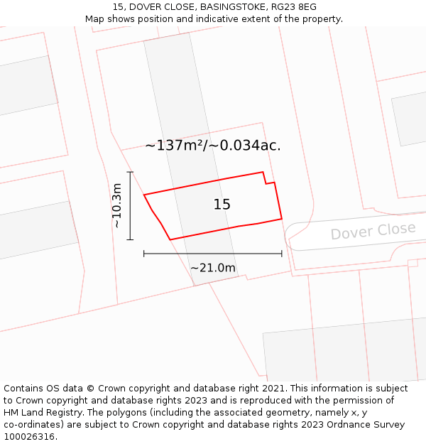 15, DOVER CLOSE, BASINGSTOKE, RG23 8EG: Plot and title map