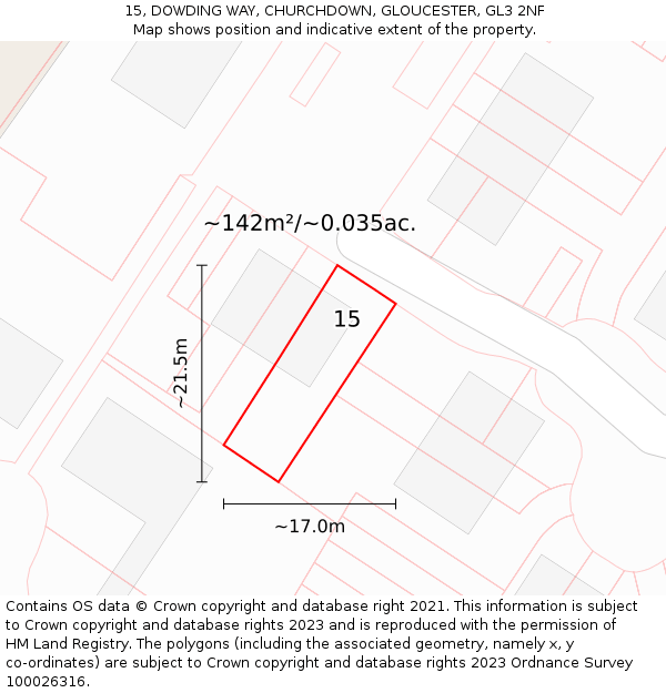 15, DOWDING WAY, CHURCHDOWN, GLOUCESTER, GL3 2NF: Plot and title map