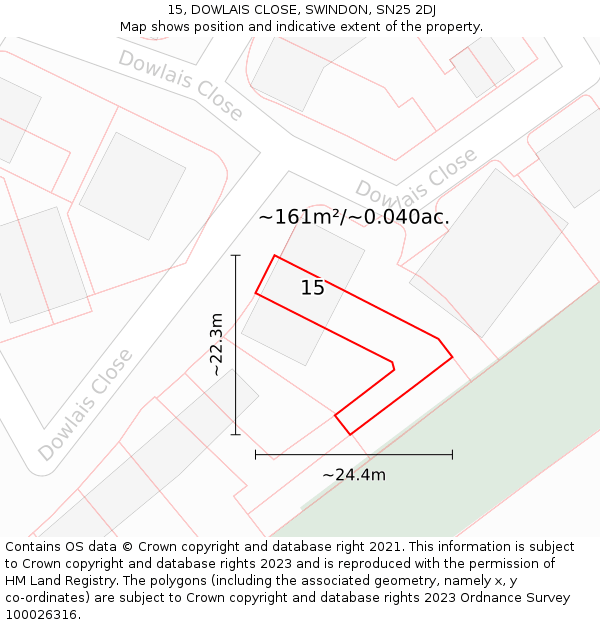 15, DOWLAIS CLOSE, SWINDON, SN25 2DJ: Plot and title map