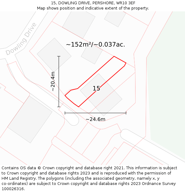 15, DOWLING DRIVE, PERSHORE, WR10 3EF: Plot and title map