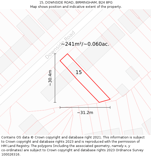 15, DOWNSIDE ROAD, BIRMINGHAM, B24 8PG: Plot and title map
