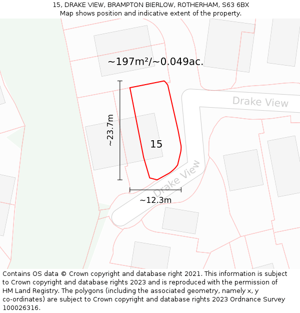 15, DRAKE VIEW, BRAMPTON BIERLOW, ROTHERHAM, S63 6BX: Plot and title map