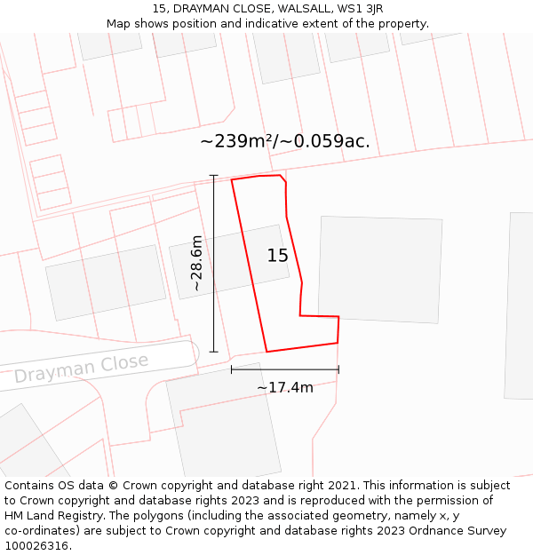 15, DRAYMAN CLOSE, WALSALL, WS1 3JR: Plot and title map