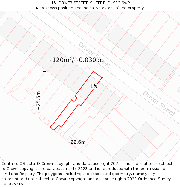 15, DRIVER STREET, SHEFFIELD, S13 9WP: Plot and title map