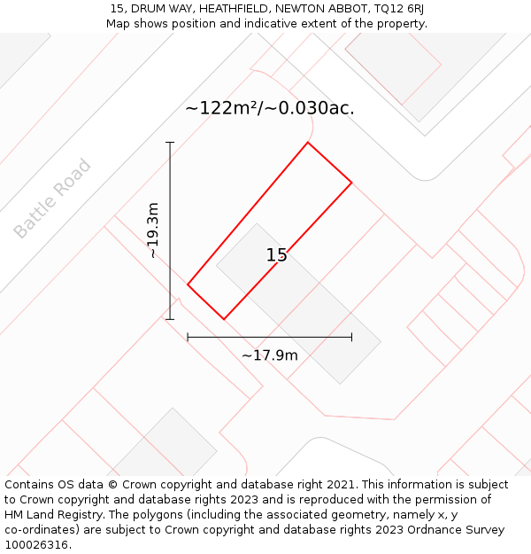 15, DRUM WAY, HEATHFIELD, NEWTON ABBOT, TQ12 6RJ: Plot and title map
