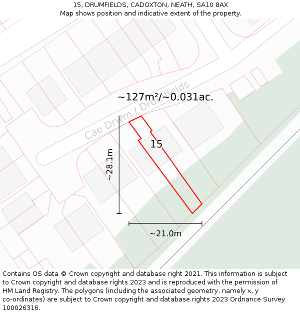 15, DRUMFIELDS, CADOXTON, NEATH, SA10 8AX: Plot and title map
