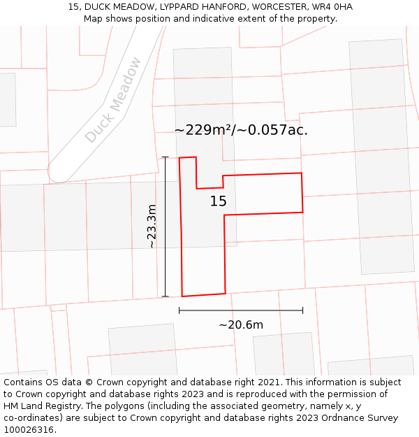 15, DUCK MEADOW, LYPPARD HANFORD, WORCESTER, WR4 0HA: Plot and title map