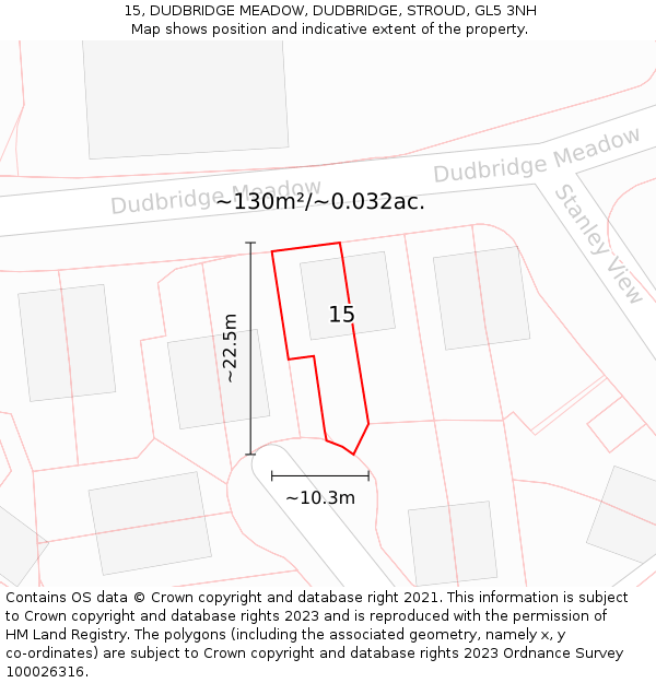 15, DUDBRIDGE MEADOW, DUDBRIDGE, STROUD, GL5 3NH: Plot and title map