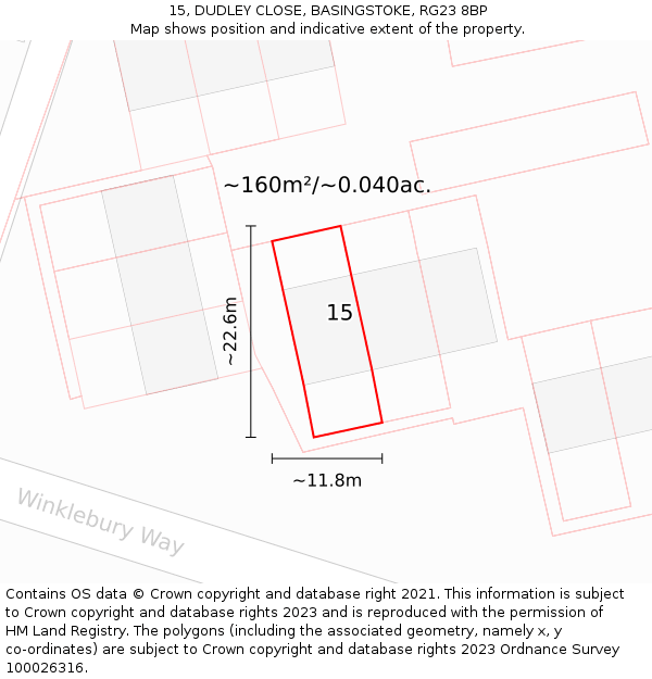 15, DUDLEY CLOSE, BASINGSTOKE, RG23 8BP: Plot and title map