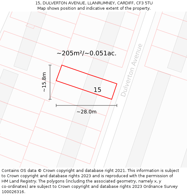 15, DULVERTON AVENUE, LLANRUMNEY, CARDIFF, CF3 5TU: Plot and title map