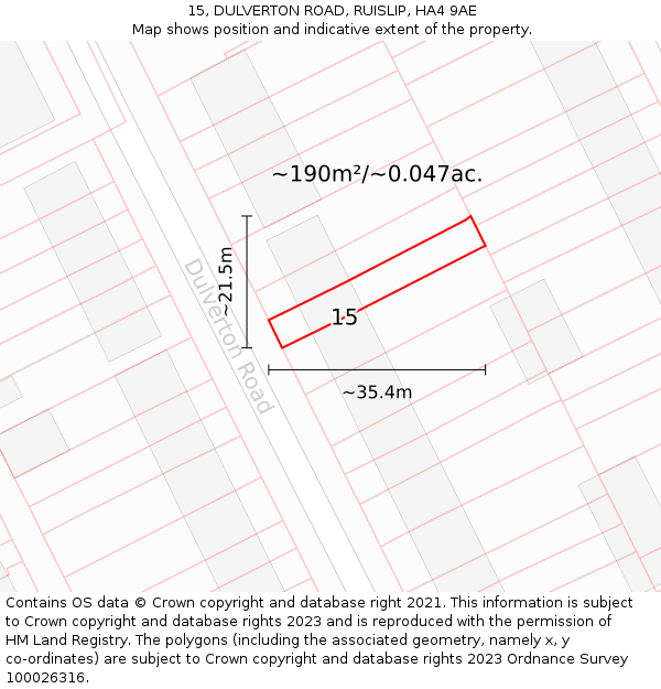 15, DULVERTON ROAD, RUISLIP, HA4 9AE: Plot and title map