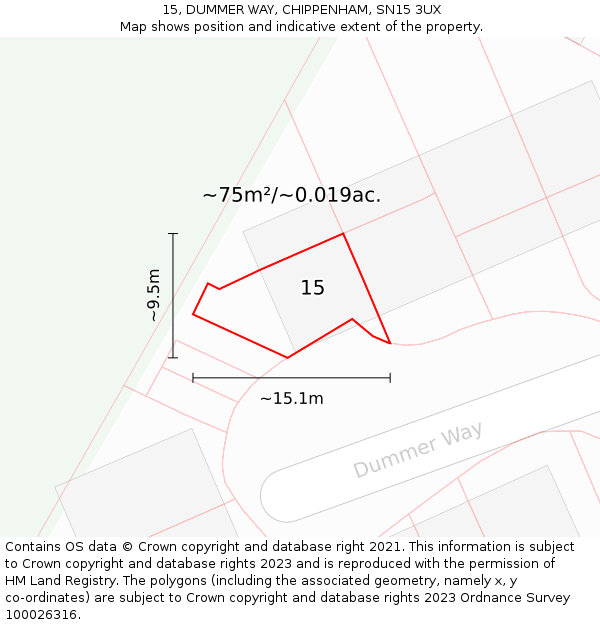 15, DUMMER WAY, CHIPPENHAM, SN15 3UX: Plot and title map